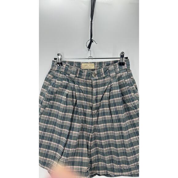 Vintage Partners plaid front pleated 90s high waisted Bermuda lpreppy shorts - Picture 3 of 9